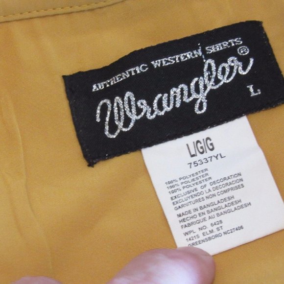 Vtg Authentic Wrangler Western Shirt Large Gold Pearl Snaps Line Dancing Rodeo - Picture 6 of 13